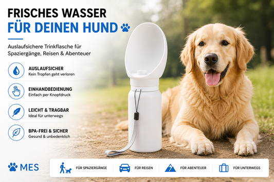 MES® Hunde Wasserflasche – Ideal für Spaziergänge, Reisen & Abenteuer