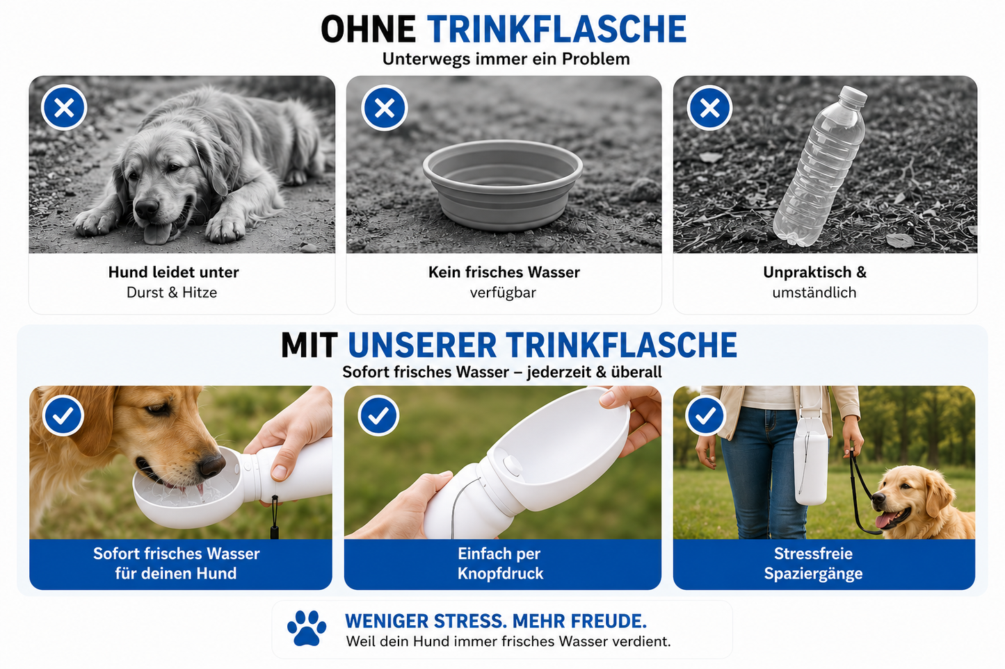 MES® Hunde Wasserflasche – Ideal für Spaziergänge, Reisen & Abenteuer