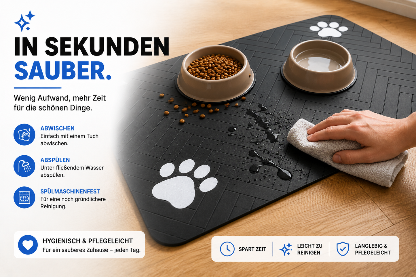 Wasserdichte Futtermatte – Schluss mit Wasser & Futterresten