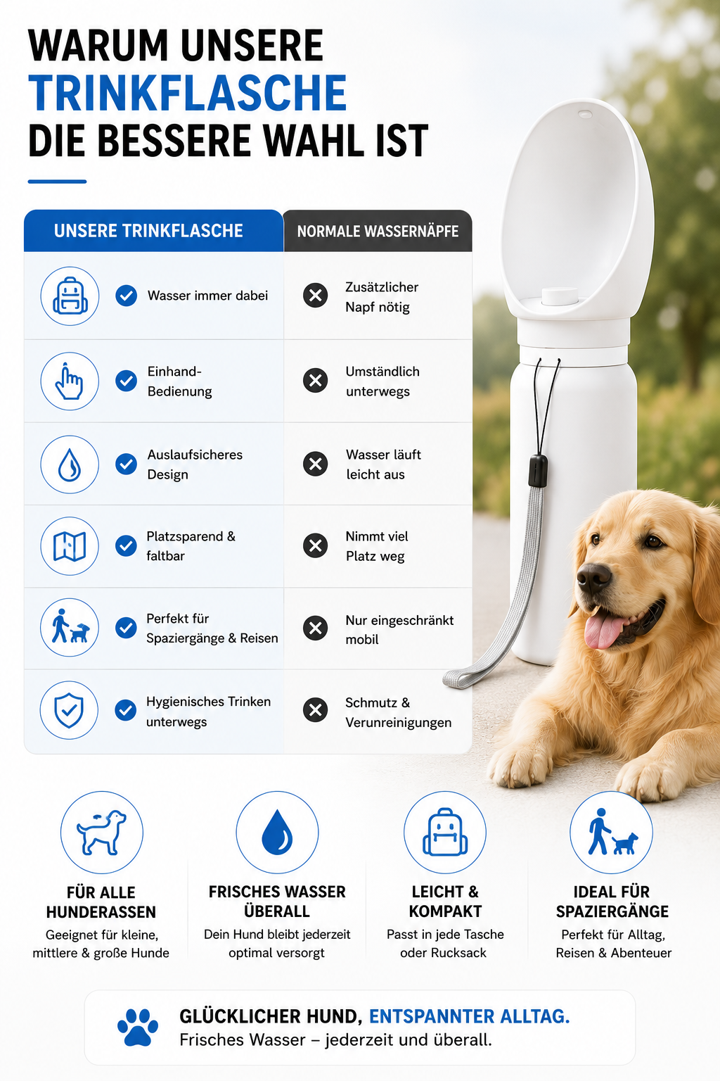 MES® Hunde Wasserflasche – Ideal für Spaziergänge, Reisen & Abenteuer