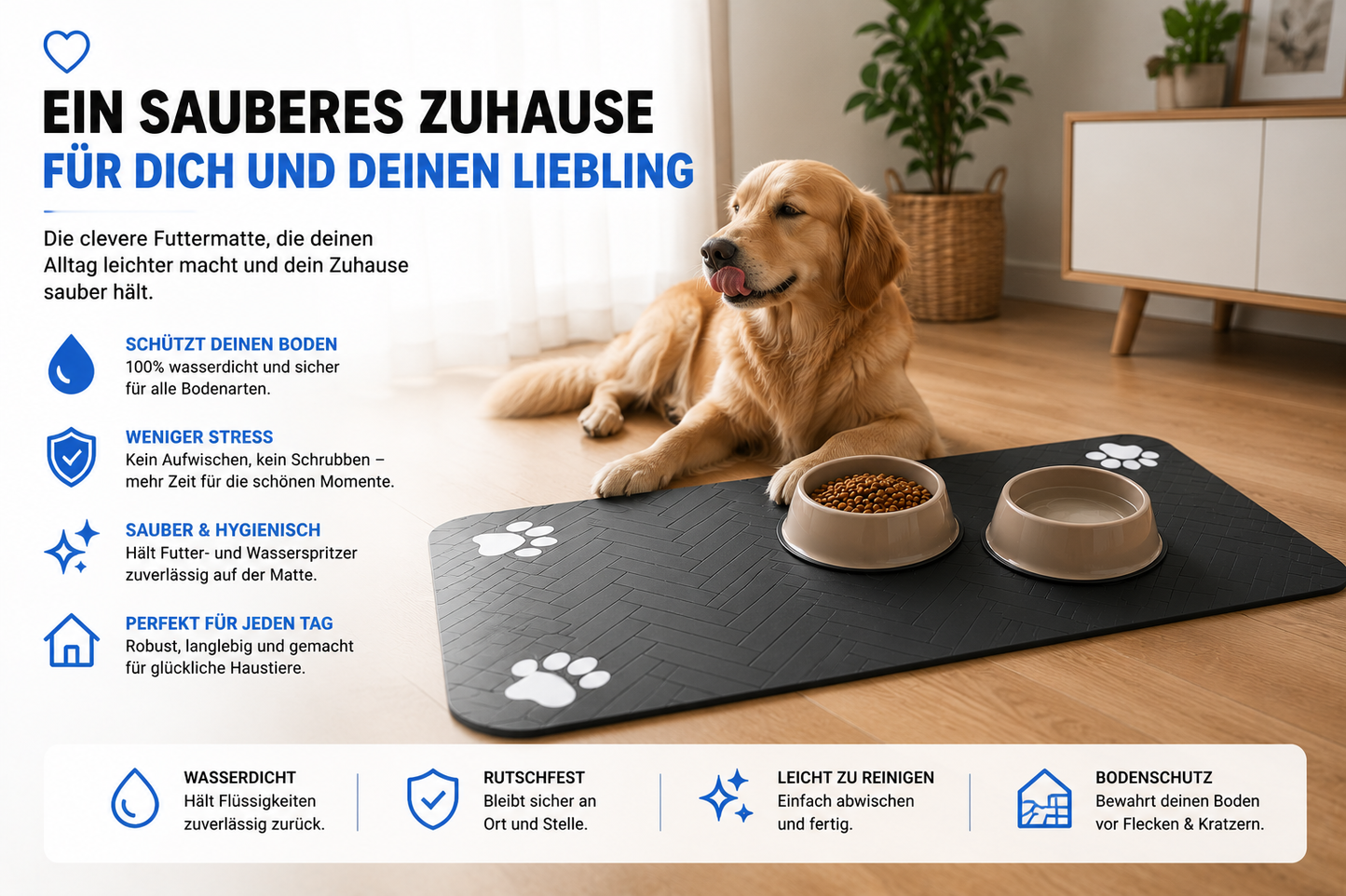 Wasserdichte Futtermatte – Schluss mit Wasser & Futterresten