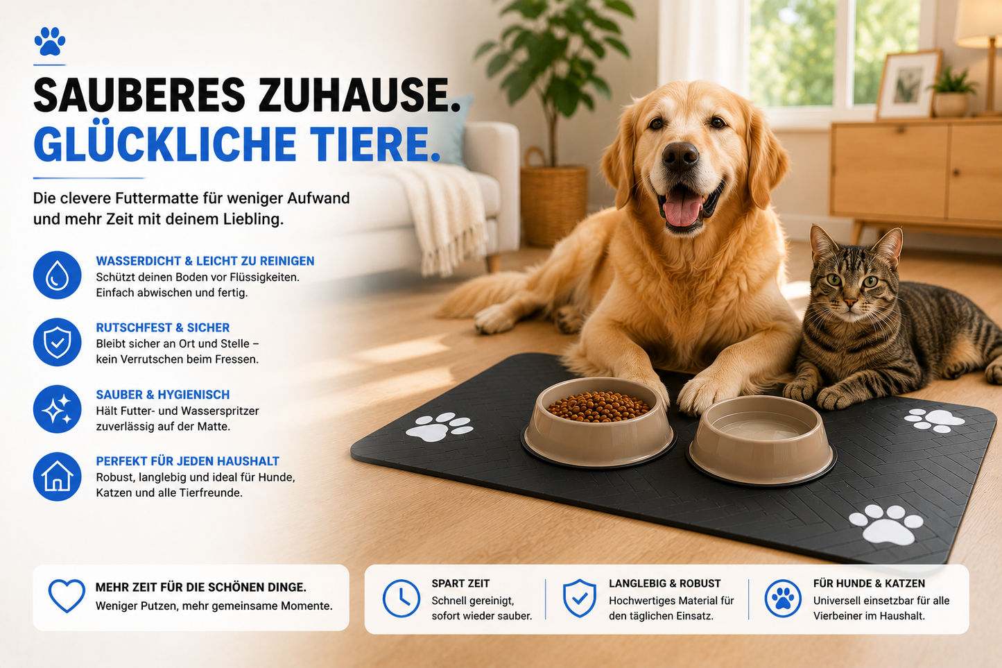 Wasserdichte Futtermatte – Schluss mit Wasser & Futterresten