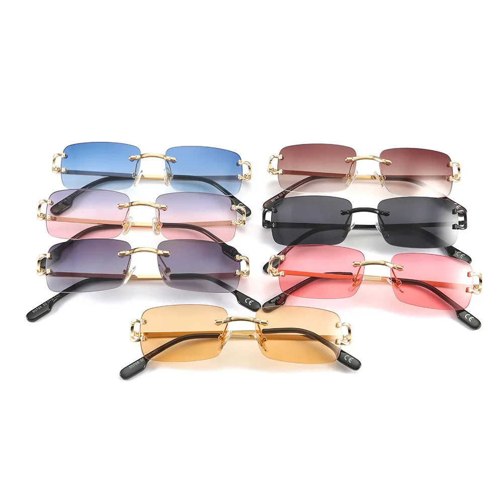 Vintage Square Rimless Sunglasses Women 2025 Luxury Brand Designer Popular Small Rectangle Gradient Sun Glasses Fashion Shades