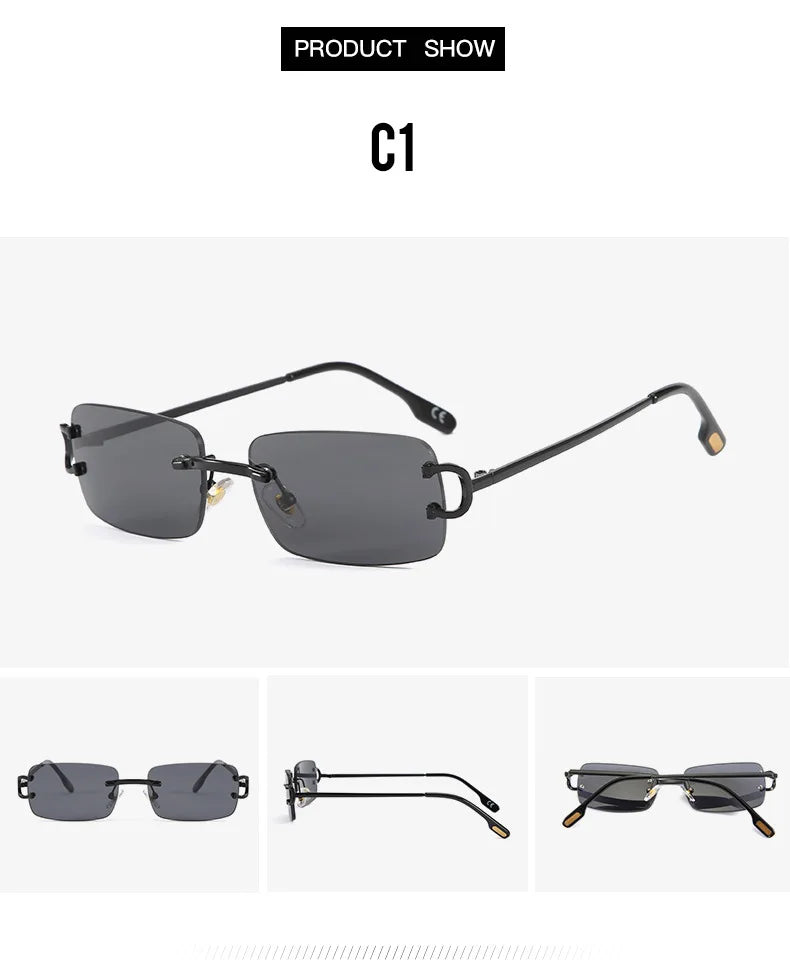Vintage Square Rimless Sunglasses Women 2025 Luxury Brand Designer Popular Small Rectangle Gradient Sun Glasses Fashion Shades