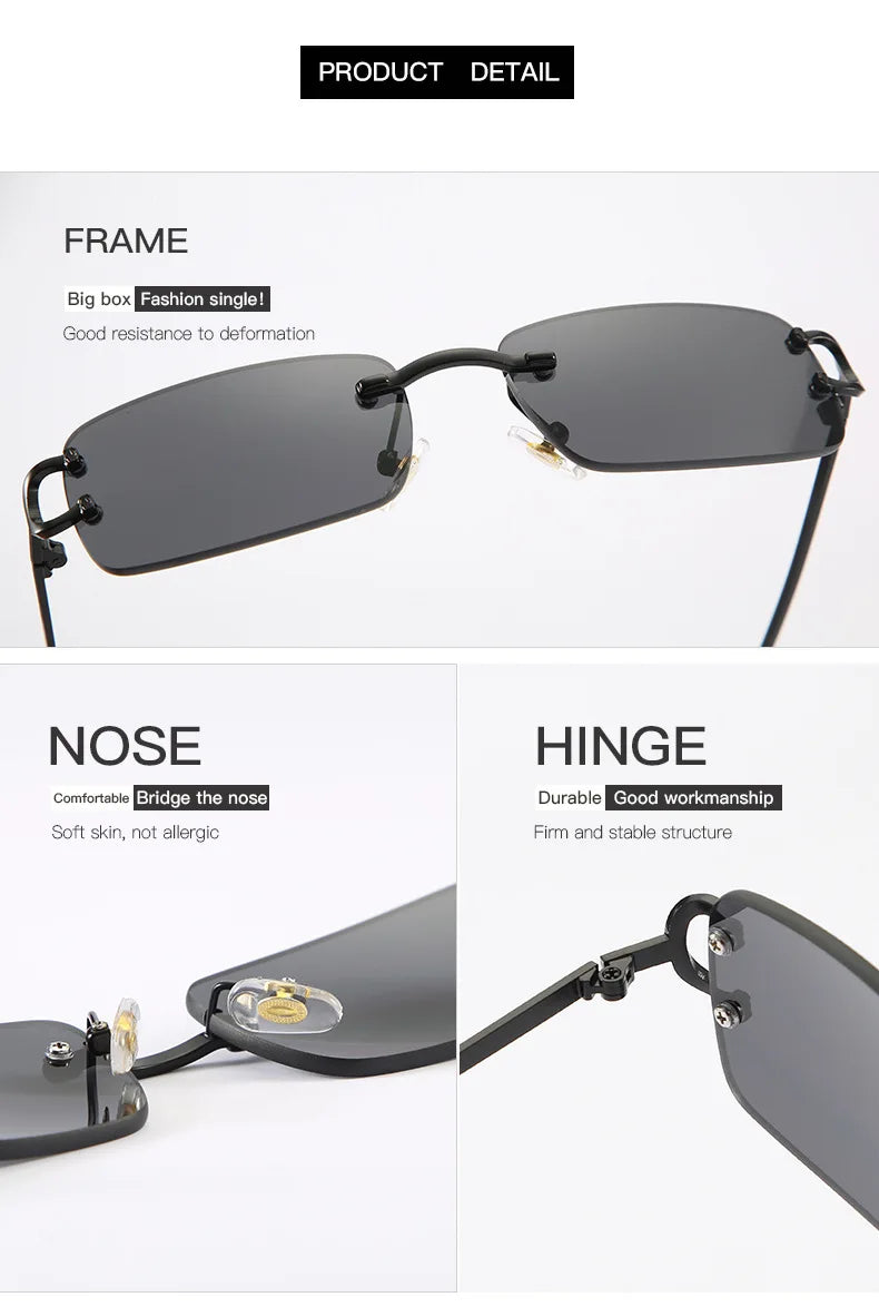 Vintage Square Rimless Sunglasses Women 2025 Luxury Brand Designer Popular Small Rectangle Gradient Sun Glasses Fashion Shades