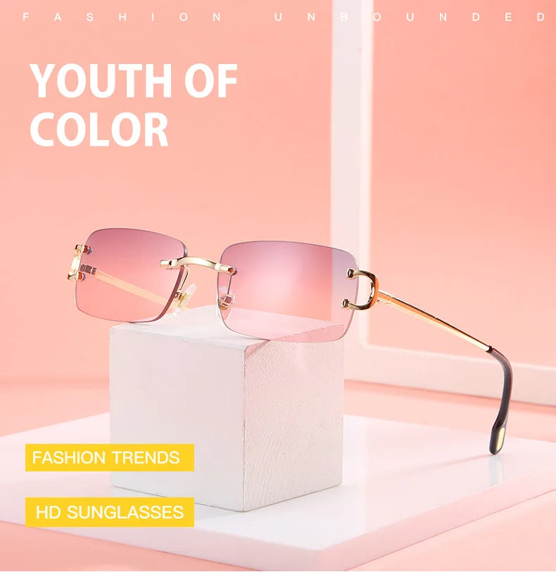 Vintage Square Rimless Sunglasses Women 2025 Luxury Brand Designer Popular Small Rectangle Gradient Sun Glasses Fashion Shades