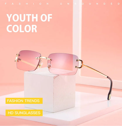 Vintage Square Rimless Sunglasses Women 2025 Luxury Brand Designer Popular Small Rectangle Gradient Sun Glasses Fashion Shades