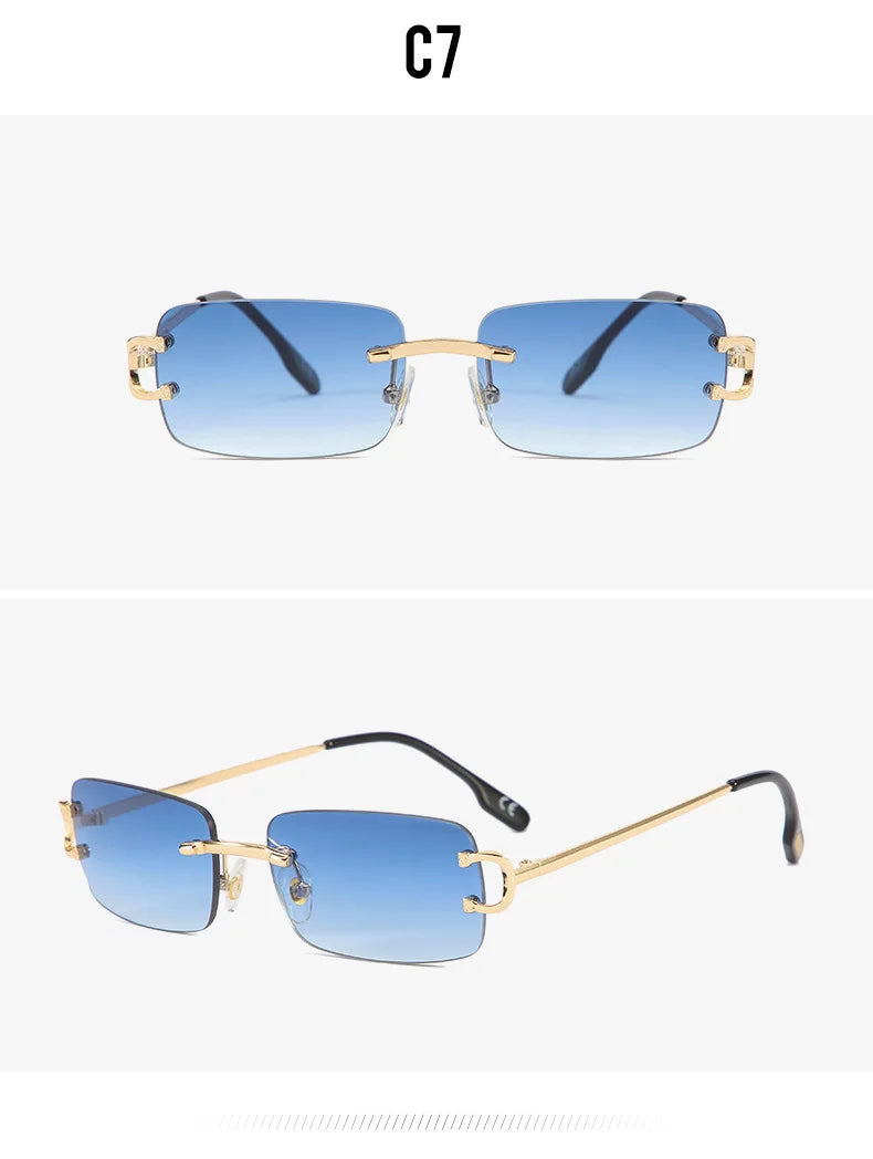 Vintage Square Rimless Sunglasses Women 2025 Luxury Brand Designer Popular Small Rectangle Gradient Sun Glasses Fashion Shades