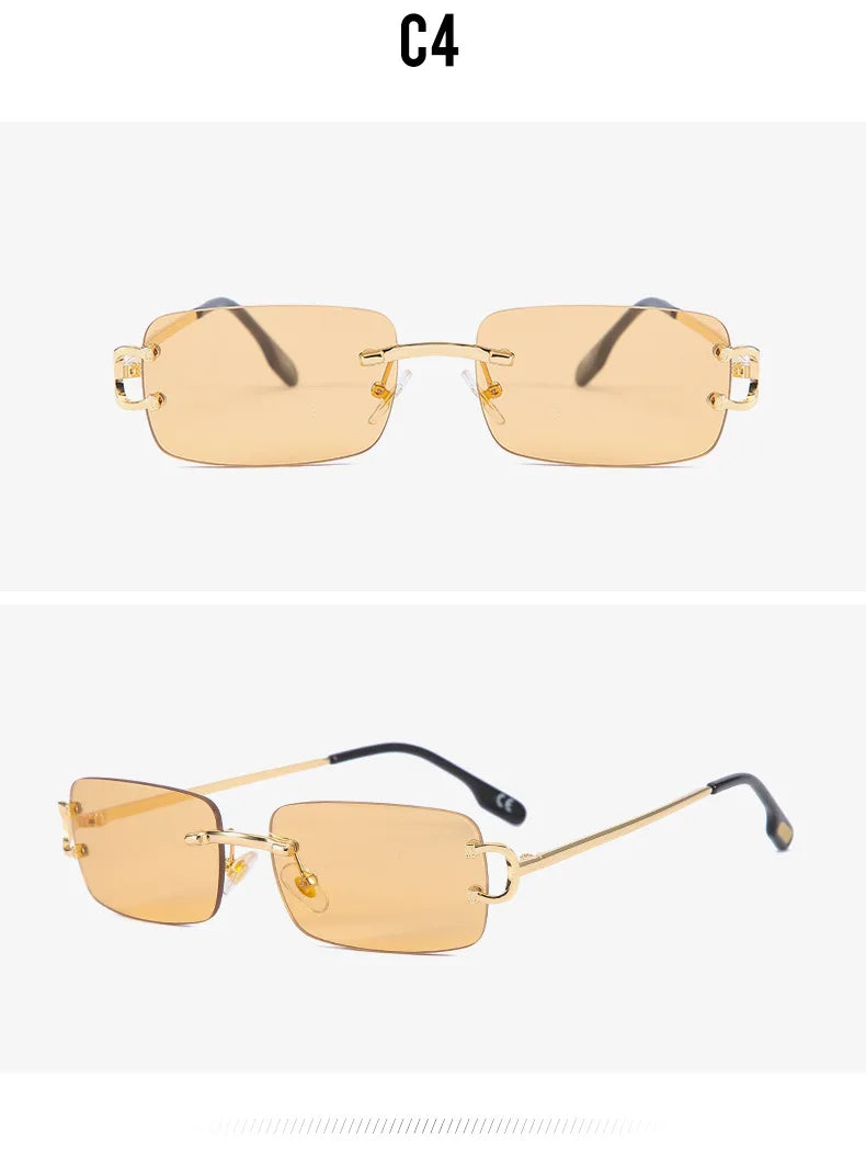 Vintage Square Rimless Sunglasses Women 2025 Luxury Brand Designer Popular Small Rectangle Gradient Sun Glasses Fashion Shades