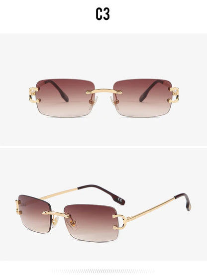 Vintage Square Rimless Sunglasses Women 2025 Luxury Brand Designer Popular Small Rectangle Gradient Sun Glasses Fashion Shades