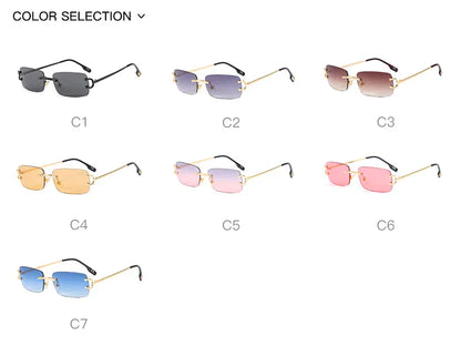 Vintage Square Rimless Sunglasses Women 2025 Luxury Brand Designer Popular Small Rectangle Gradient Sun Glasses Fashion Shades