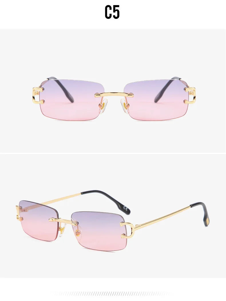 Vintage Square Rimless Sunglasses Women 2025 Luxury Brand Designer Popular Small Rectangle Gradient Sun Glasses Fashion Shades