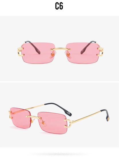 Vintage Square Rimless Sunglasses Women 2025 Luxury Brand Designer Popular Small Rectangle Gradient Sun Glasses Fashion Shades