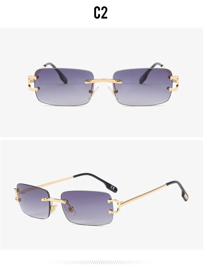 Vintage Square Rimless Sunglasses Women 2025 Luxury Brand Designer Popular Small Rectangle Gradient Sun Glasses Fashion Shades