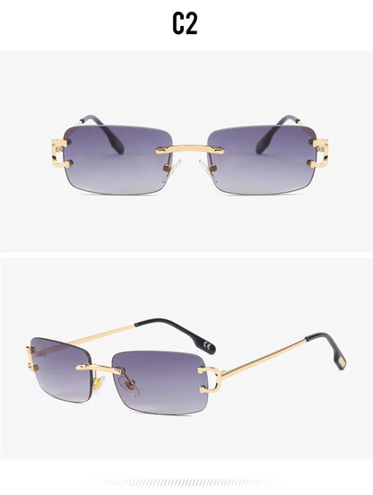 Vintage Square Rimless Sunglasses Women 2025 Luxury Brand Designer Popular Small Rectangle Gradient Sun Glasses Fashion Shades