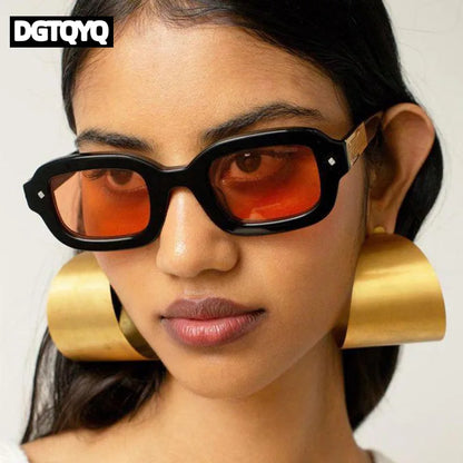 DGTQYQ Beach Sunglasses Man Summer Orange Sun Glasses UV400 Narrow Frame Square Punk Sunglasses Show lentes de sol hombre