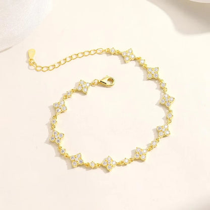 OXTAO Classic Moissanite Floral-Style Bracelet for Women 14K Gold Filled Clover Flower Four-leaf Bracelet Luxury Wedding Jewelry
