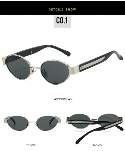 Retro Oval Metal Rivets Women Luxury Sunglasses Fashion Punk Shades UV400 Trending Men Gradient Sun Glasses
