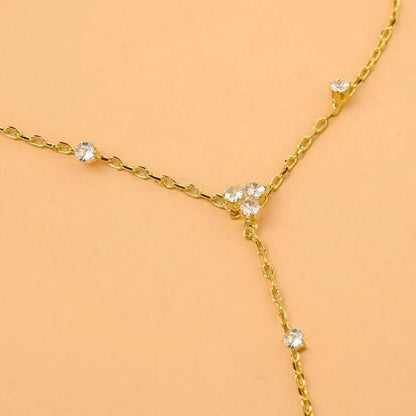Luxury Metal Crystal Chain Finger Bracelet for Women Simple Gold Color Zircon Geometric Hand Chain Bracelet Wedding Jewelry Gift