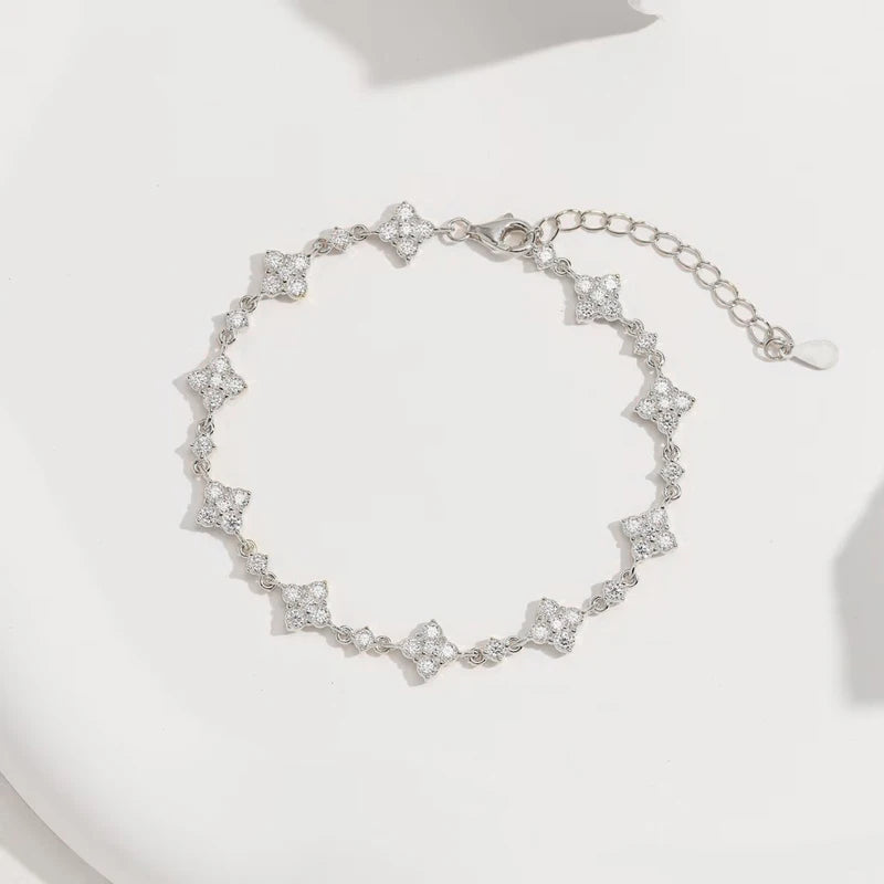 OXTAO Classic Moissanite Floral-Style Bracelet for Women 14K Gold Filled Clover Flower Four-leaf Bracelet Luxury Wedding Jewelry