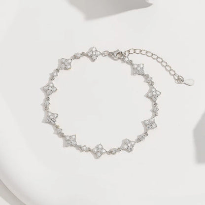 OXTAO Classic Moissanite Floral-Style Bracelet for Women 14K Gold Filled Clover Flower Four-leaf Bracelet Luxury Wedding Jewelry