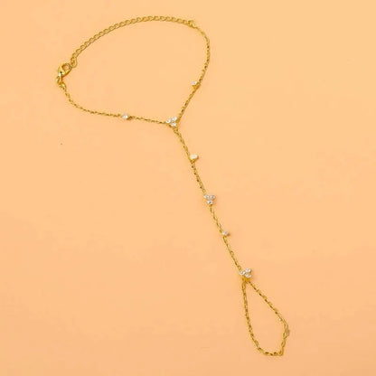 Luxury Metal Crystal Chain Finger Bracelet for Women Simple Gold Color Zircon Geometric Hand Chain Bracelet Wedding Jewelry Gift