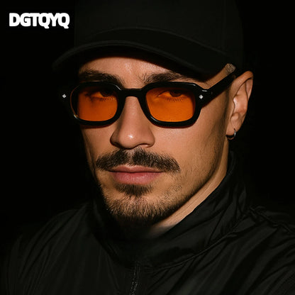 DGTQYQ Beach Sunglasses Man Summer Orange Sun Glasses UV400 Narrow Frame Square Punk Sunglasses Show lentes de sol hombre