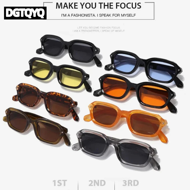 DGTQYQ Beach Sunglasses Man Summer Orange Sun Glasses UV400 Narrow Frame Square Punk Sunglasses Show lentes de sol hombre