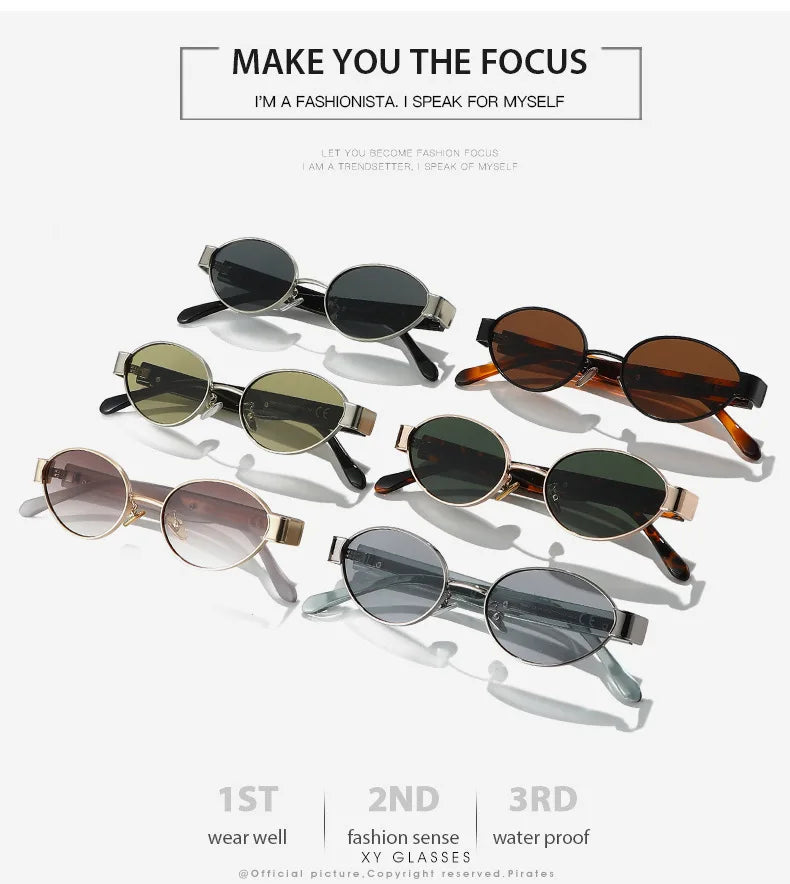 Retro Oval Metal Rivets Women Luxury Sunglasses Fashion Punk Shades UV400 Trending Men Gradient Sun Glasses