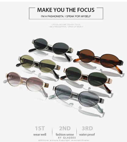 Retro Oval Metal Rivets Women Luxury Sunglasses Fashion Punk Shades UV400 Trending Men Gradient Sun Glasses