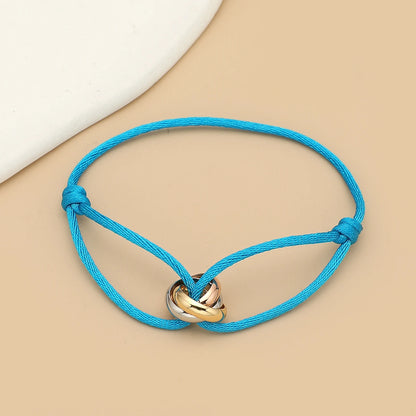Simple Fashion Unisex Bracelet 3 Metal Round Circle Accessory Adjustable Men's Rope Bracelet for Women Jewelry Gifts