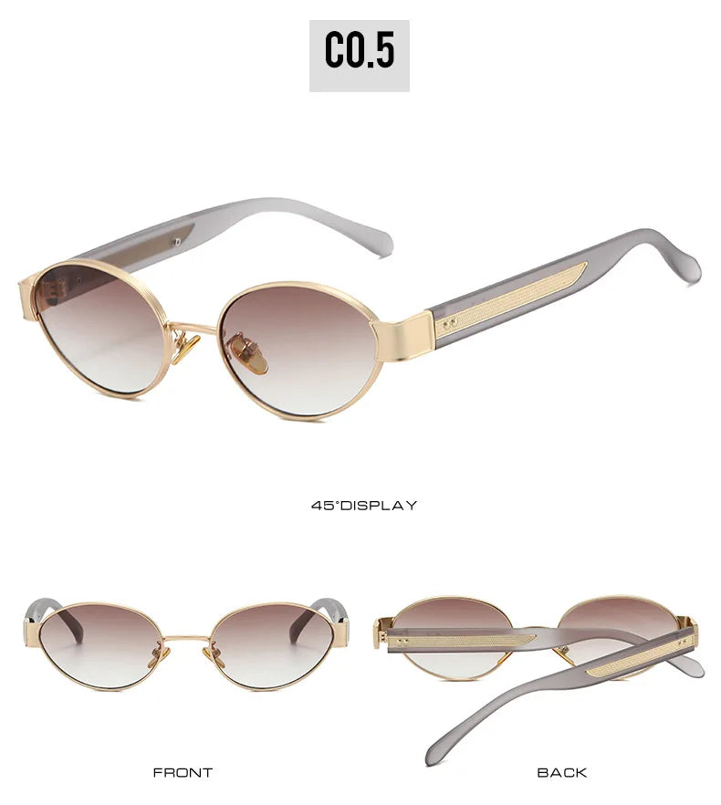 Retro Oval Metal Rivets Women Luxury Sunglasses Fashion Punk Shades UV400 Trending Men Gradient Sun Glasses