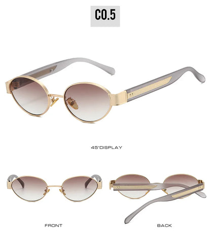 Retro Oval Metal Rivets Women Luxury Sunglasses Fashion Punk Shades UV400 Trending Men Gradient Sun Glasses