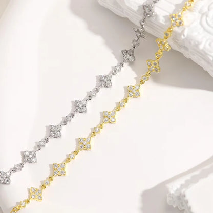 OXTAO Classic Moissanite Floral-Style Bracelet for Women 14K Gold Filled Clover Flower Four-leaf Bracelet Luxury Wedding Jewelry