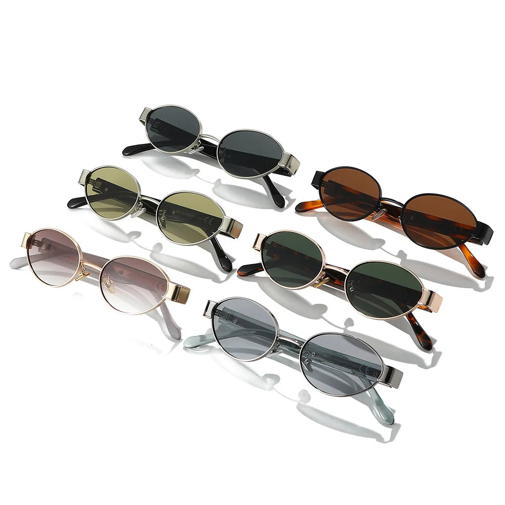 Retro Oval Metal Rivets Women Luxury Sunglasses Fashion Punk Shades UV400 Trending Men Gradient Sun Glasses