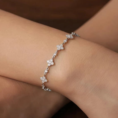 OXTAO Classic Moissanite Floral-Style Bracelet for Women 14K Gold Filled Clover Flower Four-leaf Bracelet Luxury Wedding Jewelry