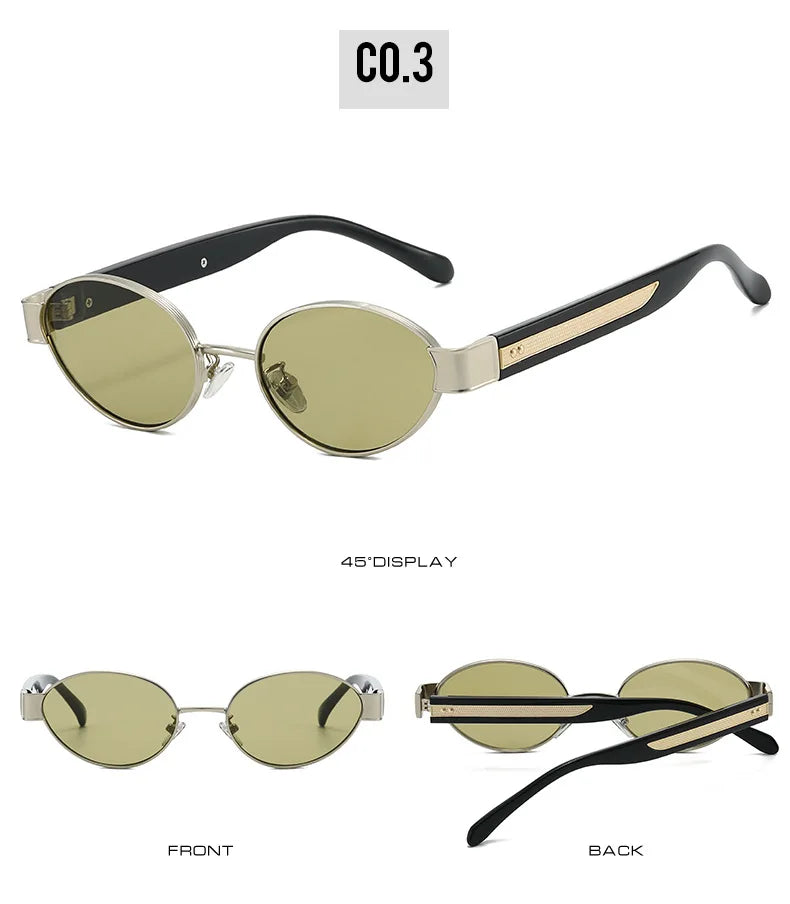 Retro Oval Metal Rivets Women Luxury Sunglasses Fashion Punk Shades UV400 Trending Men Gradient Sun Glasses