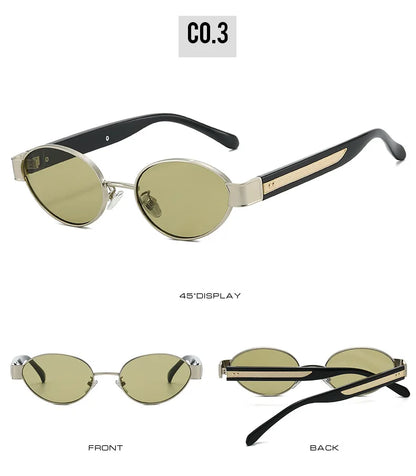 Retro Oval Metal Rivets Women Luxury Sunglasses Fashion Punk Shades UV400 Trending Men Gradient Sun Glasses
