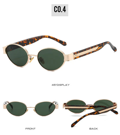 Retro Oval Metal Rivets Women Luxury Sunglasses Fashion Punk Shades UV400 Trending Men Gradient Sun Glasses