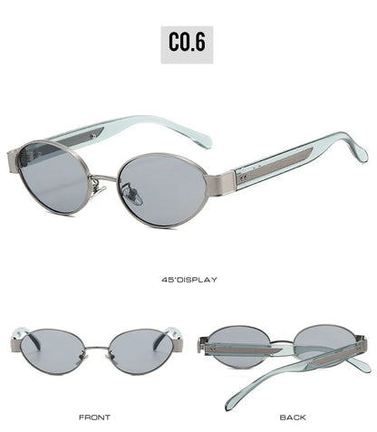 Retro Oval Metal Rivets Women Luxury Sunglasses Fashion Punk Shades UV400 Trending Men Gradient Sun Glasses