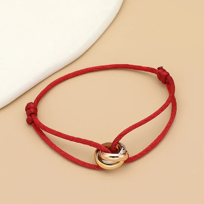 Simple Fashion Unisex Bracelet 3 Metal Round Circle Accessory Adjustable Men's Rope Bracelet for Women Jewelry Gifts