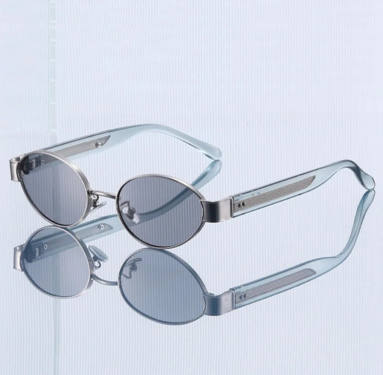 Retro Oval Metal Rivets Women Luxury Sunglasses Fashion Punk Shades UV400 Trending Men Gradient Sun Glasses