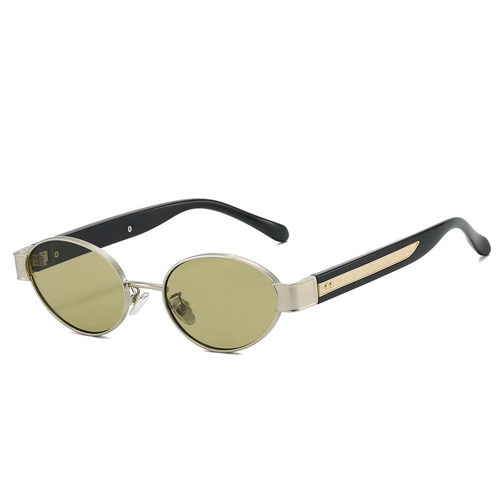 Retro Oval Metal Rivets Women Luxury Sunglasses Fashion Punk Shades UV400 Trending Men Gradient Sun Glasses