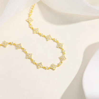 OXTAO Classic Moissanite Floral-Style Bracelet for Women 14K Gold Filled Clover Flower Four-leaf Bracelet Luxury Wedding Jewelry