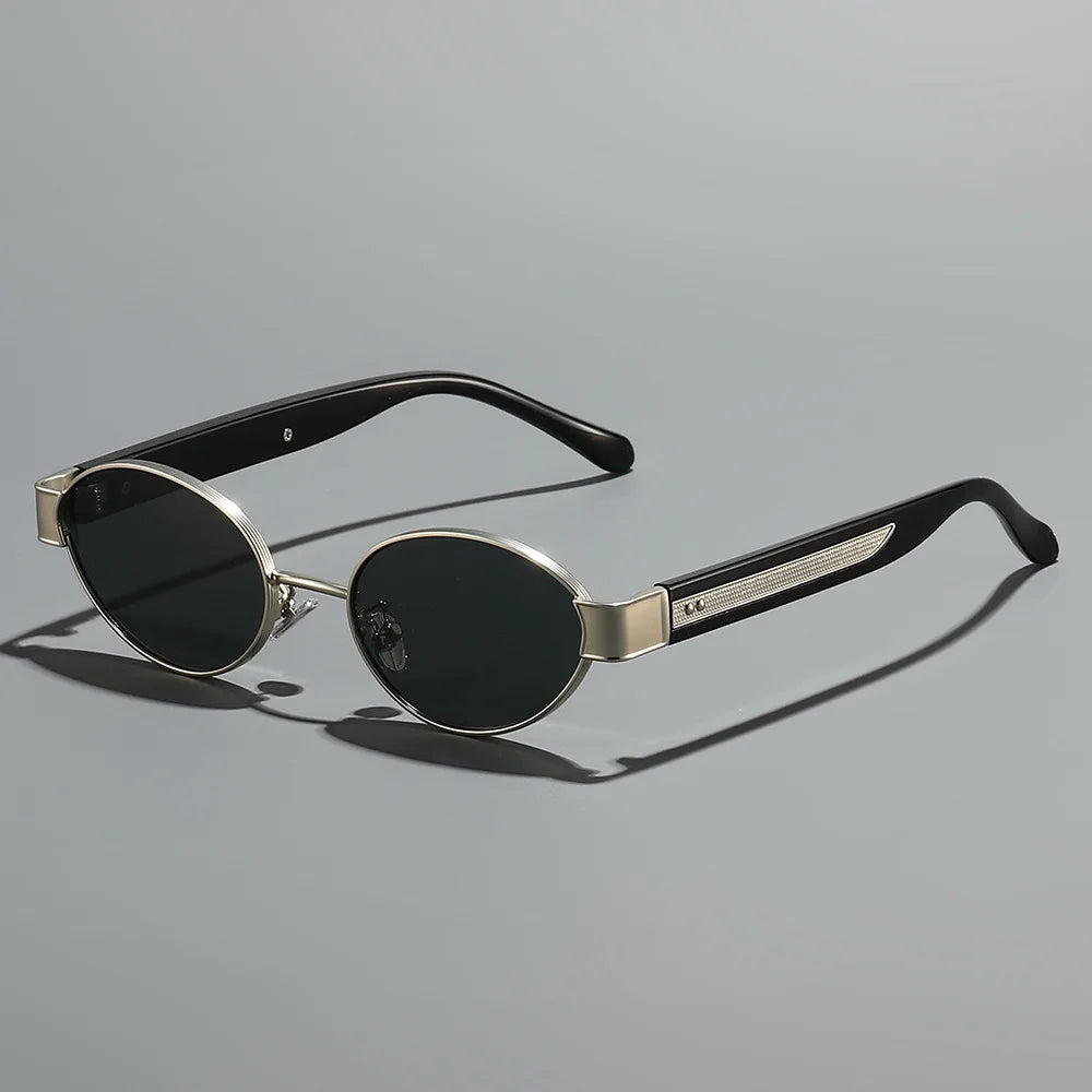 Retro Oval Metal Rivets Women Luxury Sunglasses Fashion Punk Shades UV400 Trending Men Gradient Sun Glasses