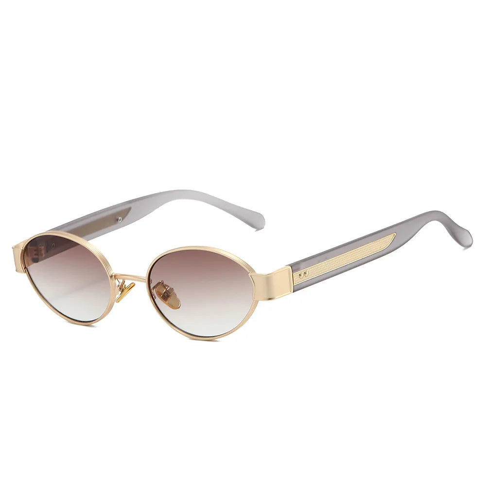 Retro Oval Metal Rivets Women Luxury Sunglasses Fashion Punk Shades UV400 Trending Men Gradient Sun Glasses