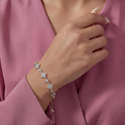 OXTAO Classic Moissanite Floral-Style Bracelet for Women 14K Gold Filled Clover Flower Four-leaf Bracelet Luxury Wedding Jewelry
