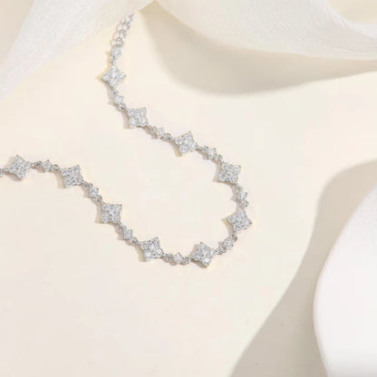 OXTAO Classic Moissanite Floral-Style Bracelet for Women 14K Gold Filled Clover Flower Four-leaf Bracelet Luxury Wedding Jewelry