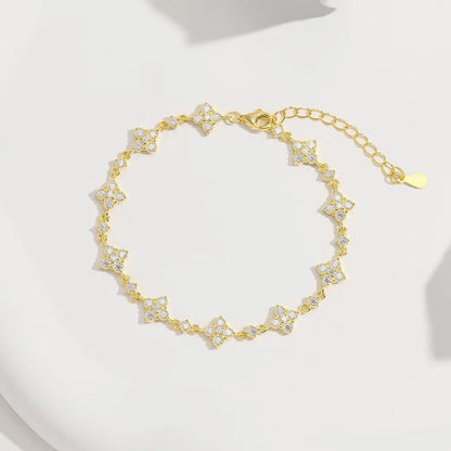 OXTAO Classic Moissanite Floral-Style Bracelet for Women 14K Gold Filled Clover Flower Four-leaf Bracelet Luxury Wedding Jewelry